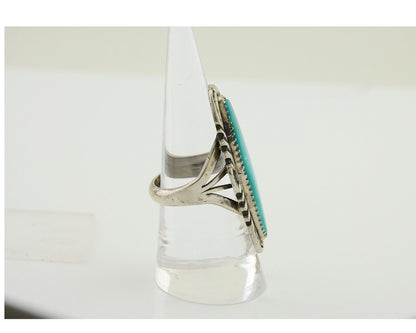 Navajo Hand Stamped Ring 925 Silver Turquoise Native Artist Begay C.80's