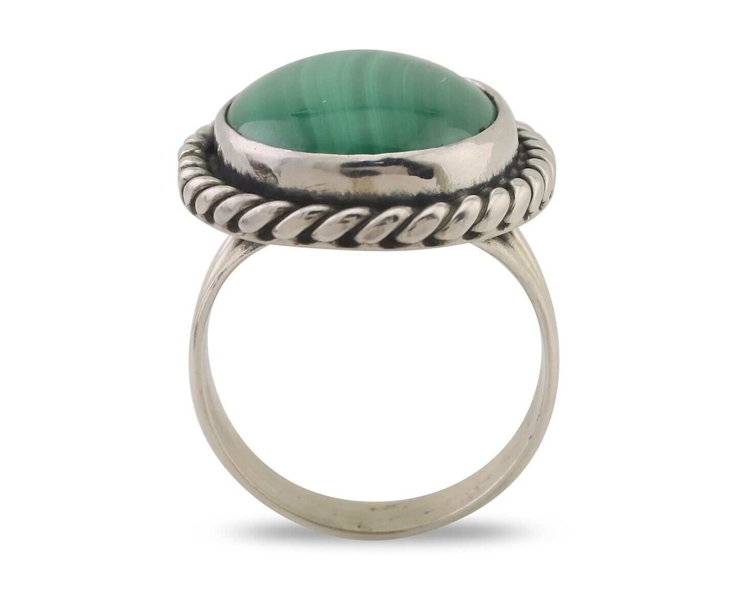 Navajo Ring 925 Silver Natural Malachite Native American Artist Size 8.0 C.80's