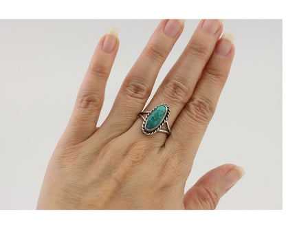 Navajo Handmade Ring 925 Silver Kingman Turquoise Size 7.75 C.80's