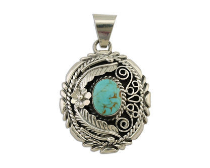 Navajo Pendant 925 Silver Kingman Turquoise Native American Artist C.80s