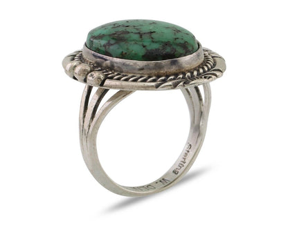 Navajo Ring 925 Silver Green Turquoise Signed William Denetdale 6.75 C.80's