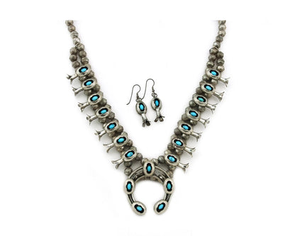 Navajo Squash Necklace Set Sterling Silver Turquoise Vintage Signed Ray Begay