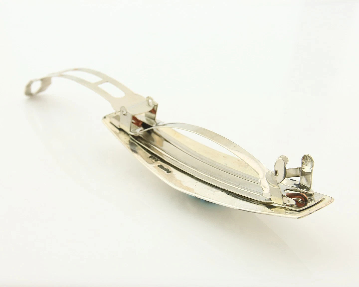 Navajo Barrette Sterling Silver Turquoise Hand Stamped Vintage Native Artist