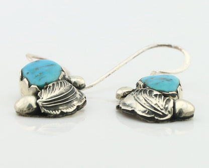 Zuni Dangle Handmade Earrings 925 Silver Blue Turquoise Native Artist C.80's