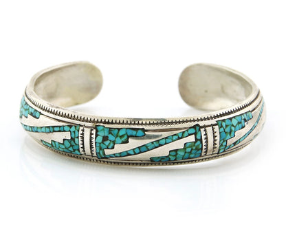 Navajo Cuff Bracelet Sterling Silver Authentic Turquoise Signed LB