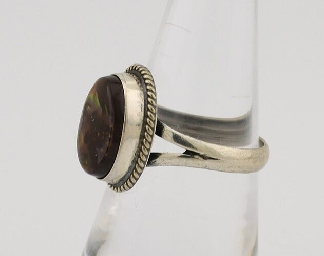 Navajo Handmade Ring 925 Silver Natural Fire Opal Native Artist Size 7.25 C.80's