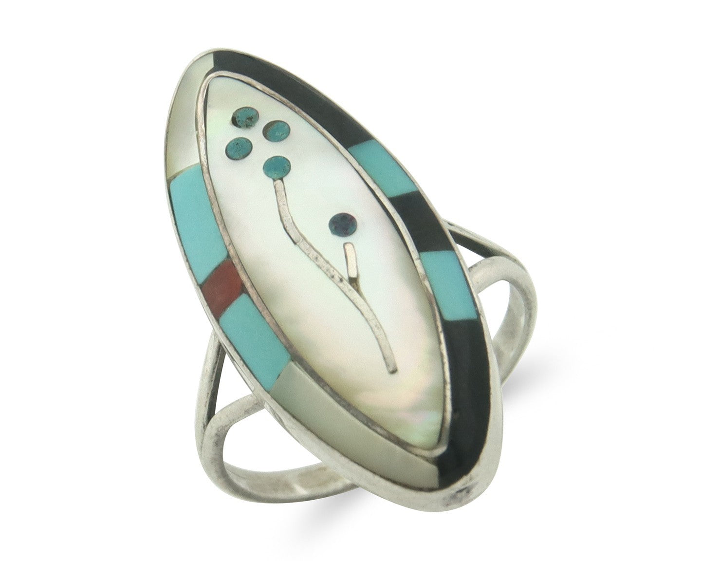 Vintage Zuni Ring 925 Sterling Silver Natural Gemstone Size 5.75