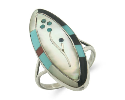 Vintage Zuni Ring 925 Sterling Silver Natural Gemstone Size 5.75