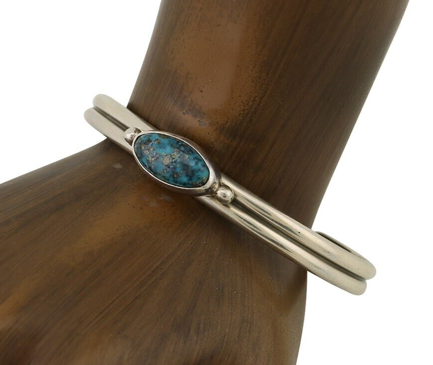 Navajo Cuff Bracelet 925 Silver Natural Blue Turquoise Native American C.80's