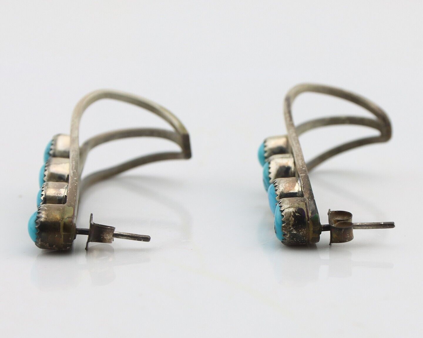 Navajo Dangle Handmade Earrings 925 Silver Blue Turquoise Native Artist C.80's