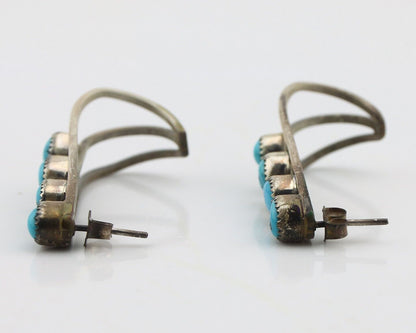 Navajo Dangle Handmade Earrings 925 Silver Blue Turquoise Native Artist C.80's