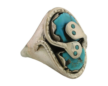 Mens Heavy Zuni Snake Ring 925 Silver Turquoise Signed EFFIE CALAVASA C.80's