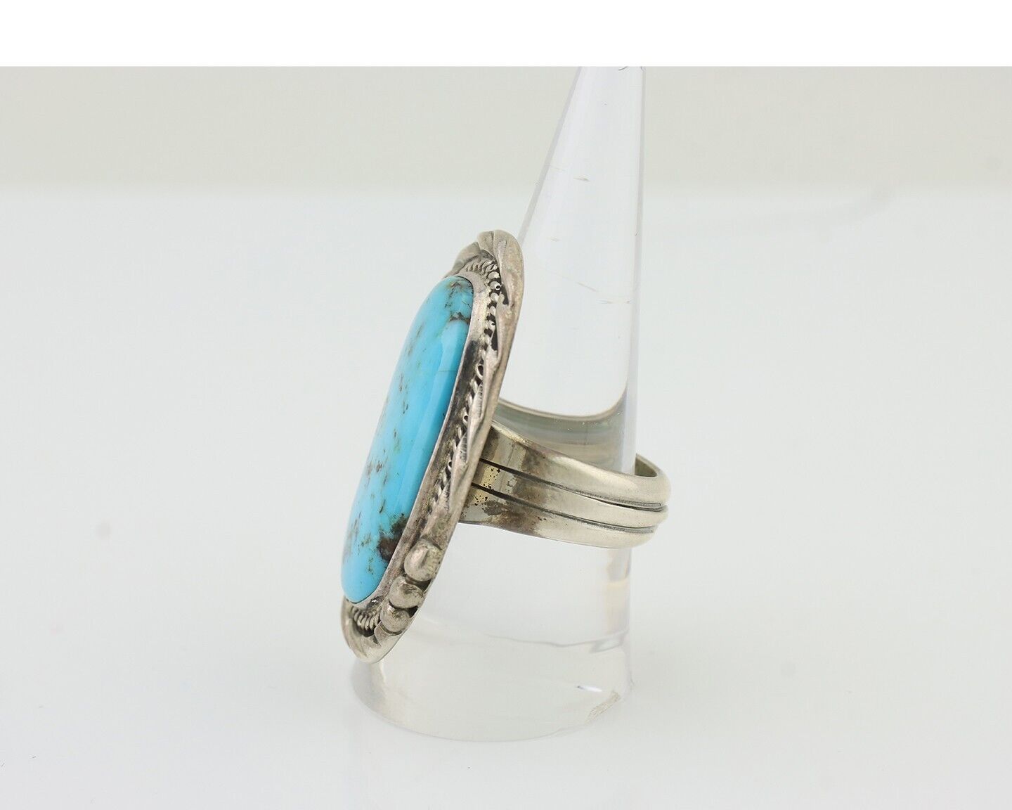 Mens Navajo Ring 925 Silver Diamond Turquoise Signed D C.80's Size 10