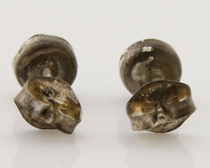 Navajo Earrings 925 Silver Inlaid Natural Onyx & Turquoise Native American C.80s