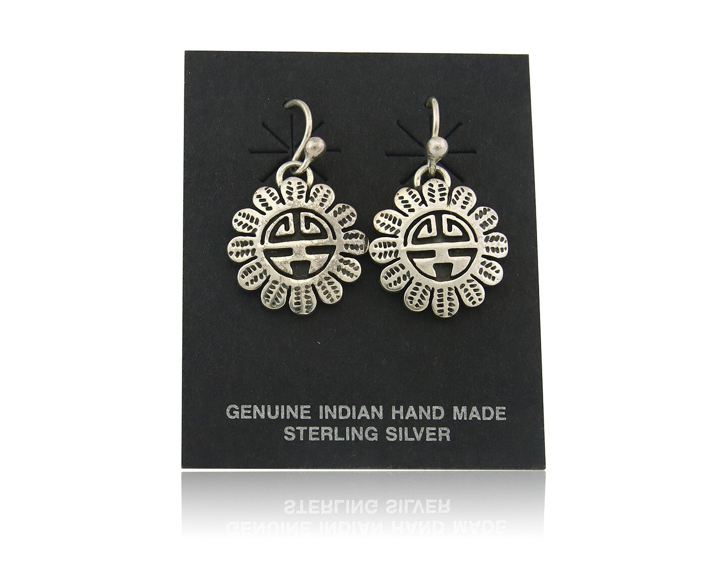 Navajo Tiwa Sun Earrings Sterling Silver Dangle Vintage Authentic