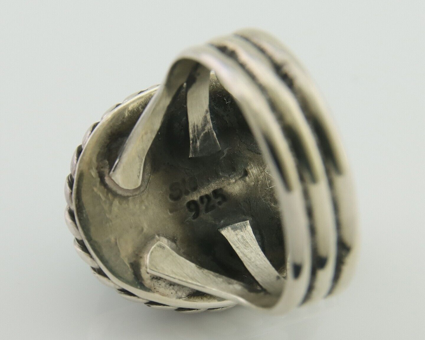 Navajo Ring 925 Silver Natural Malachite Native American Artist C.80's