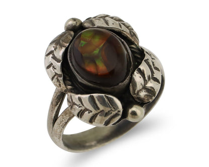 Navajo Handmade Ring 925 Silver Natural Fire Opal Native Artist Size 5.75 C.80's