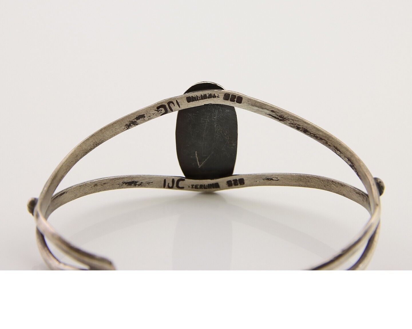 Navajo Hand Stamped Cuff Bracelet Turquoise 925 Silver Artist Signed IJC C.80's