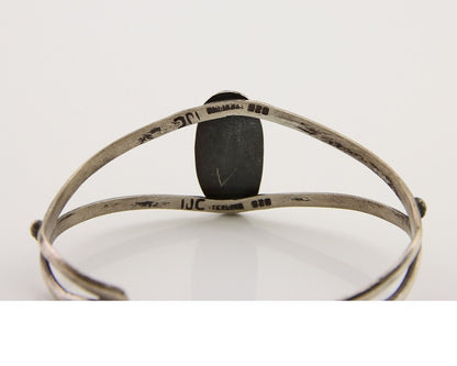 Navajo Hand Stamped Cuff Bracelet Turquoise 925 Silver Artist Signed IJC C.80's