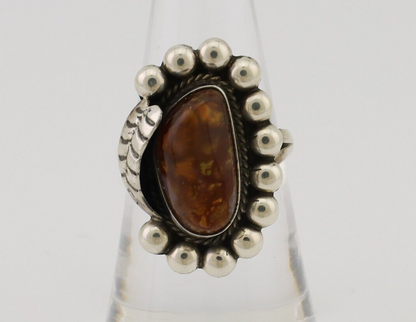 Navajo Handmade Ring 925 Silver Natural Fire Opal Native Artist Size 7.5 C.80's