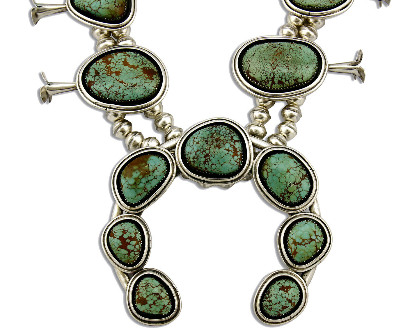 Navajo Squash Necklace .925 Silver Mine #8 Turquoise Signed Gomez C.80's