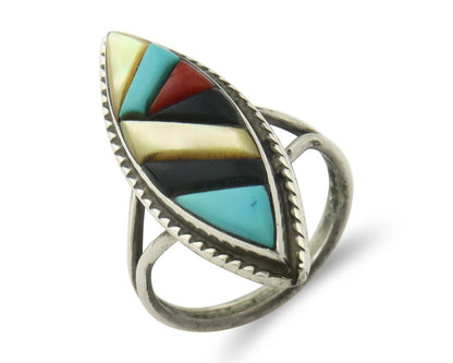 Vintage Zuni Ring 925 Sterling Silver Natural Gemstone Signed R & GT Size 7.5