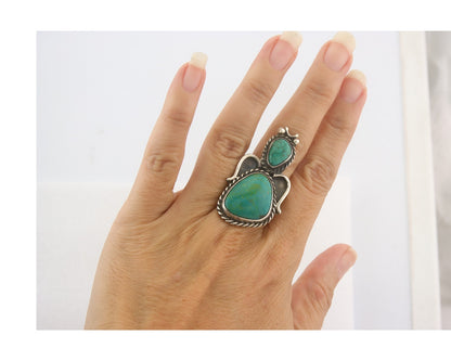 Vintage Navajo Ring 925 Sterling Authentic Turquoise Artist Signed Size 10.5