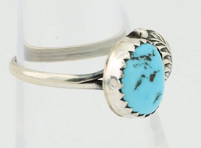 Navajo Ring 925 Silver Sleeping Beauty Turquoise Native American Artist C.80's