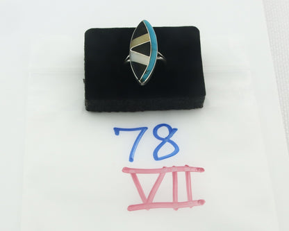 Vintage Zuni Ring 925 Sterling Silver Natural Gemstone Signed MK Size 6.75