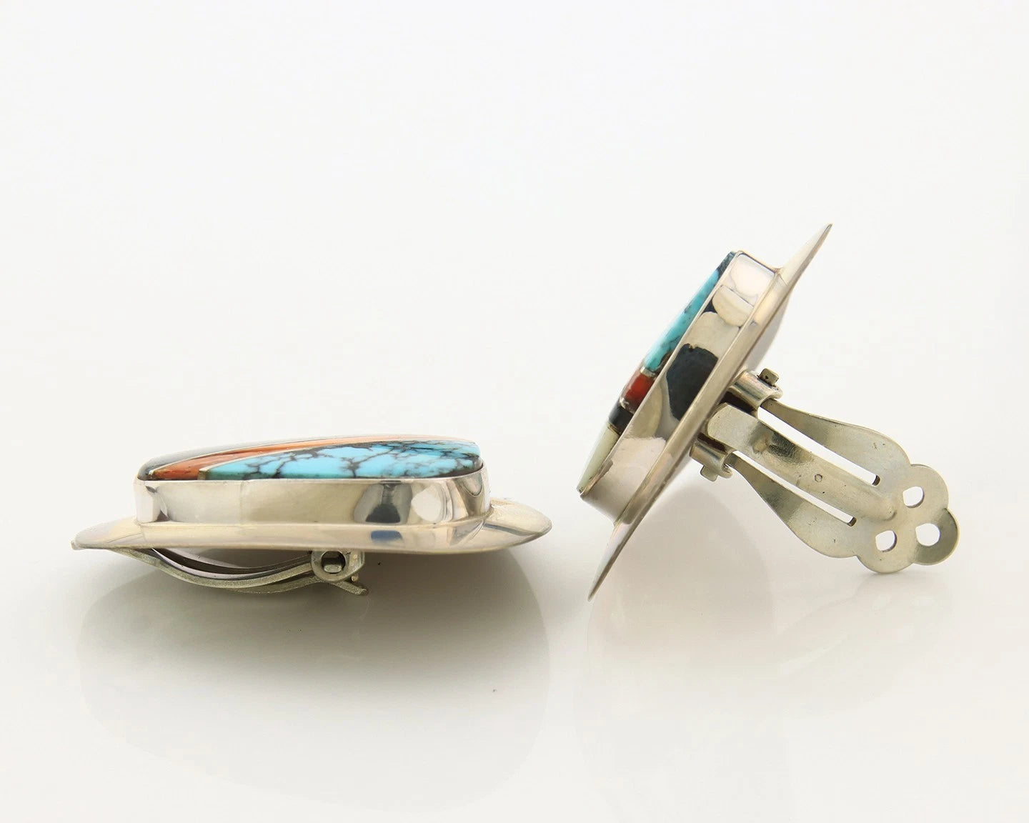 Navajo Clip-On Earrings Sterling Silver Natural Gemstones Vintage