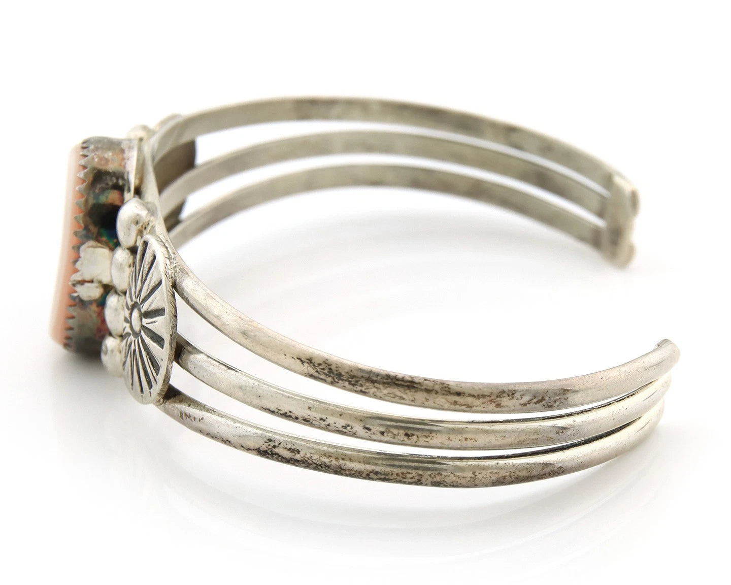 Navajo Cuff Bracelet Sterling Silver Authentic Pink Muscle Artist Signed DB