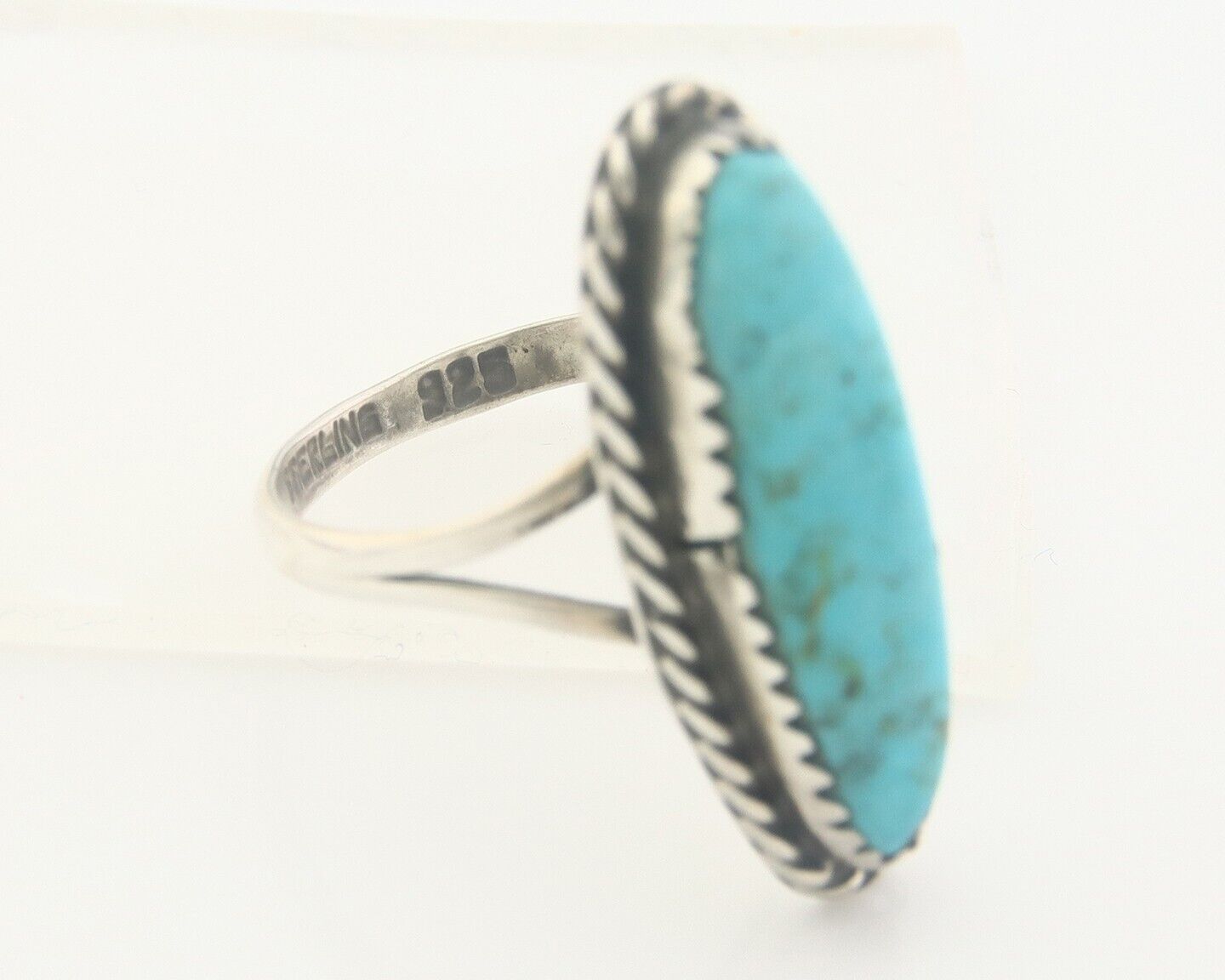 Navajo Ring 925 Sterling Natural Turquoise Native Artist C.80's Size 6.75