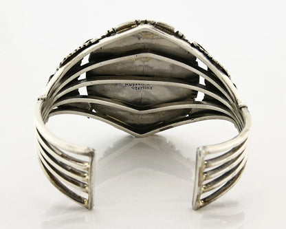 Navajo Cuff Bracelet Sterling Silver Turquoise Vintage Signed Russell Sam