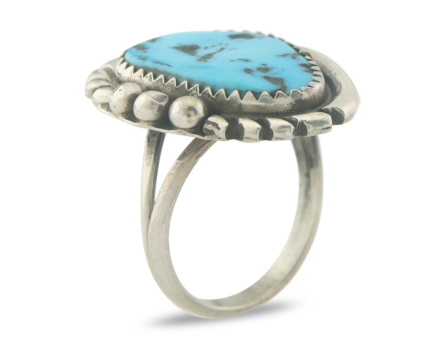 Vintage Navajo Ring 925 Sterling Authentic Traditional Turquoise Size 7.25