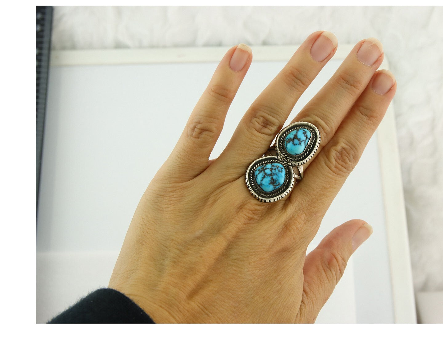 Vintage Navajo Ring Sterling Silver Authentic Turquoise Tom Willeto Size 6.25