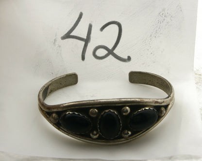 Navajo Cuff Bracelet .925 Silver Onyx Native American C.80's