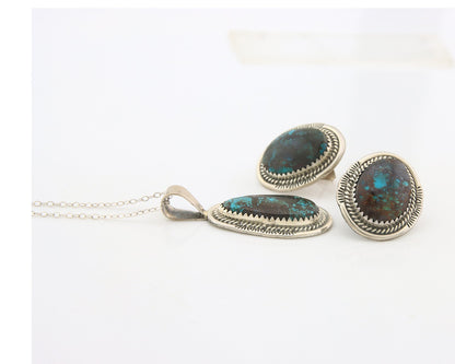 Navajo Necklace Earrings Set Sterling Silver Turquoise Vintage Signed Spencer