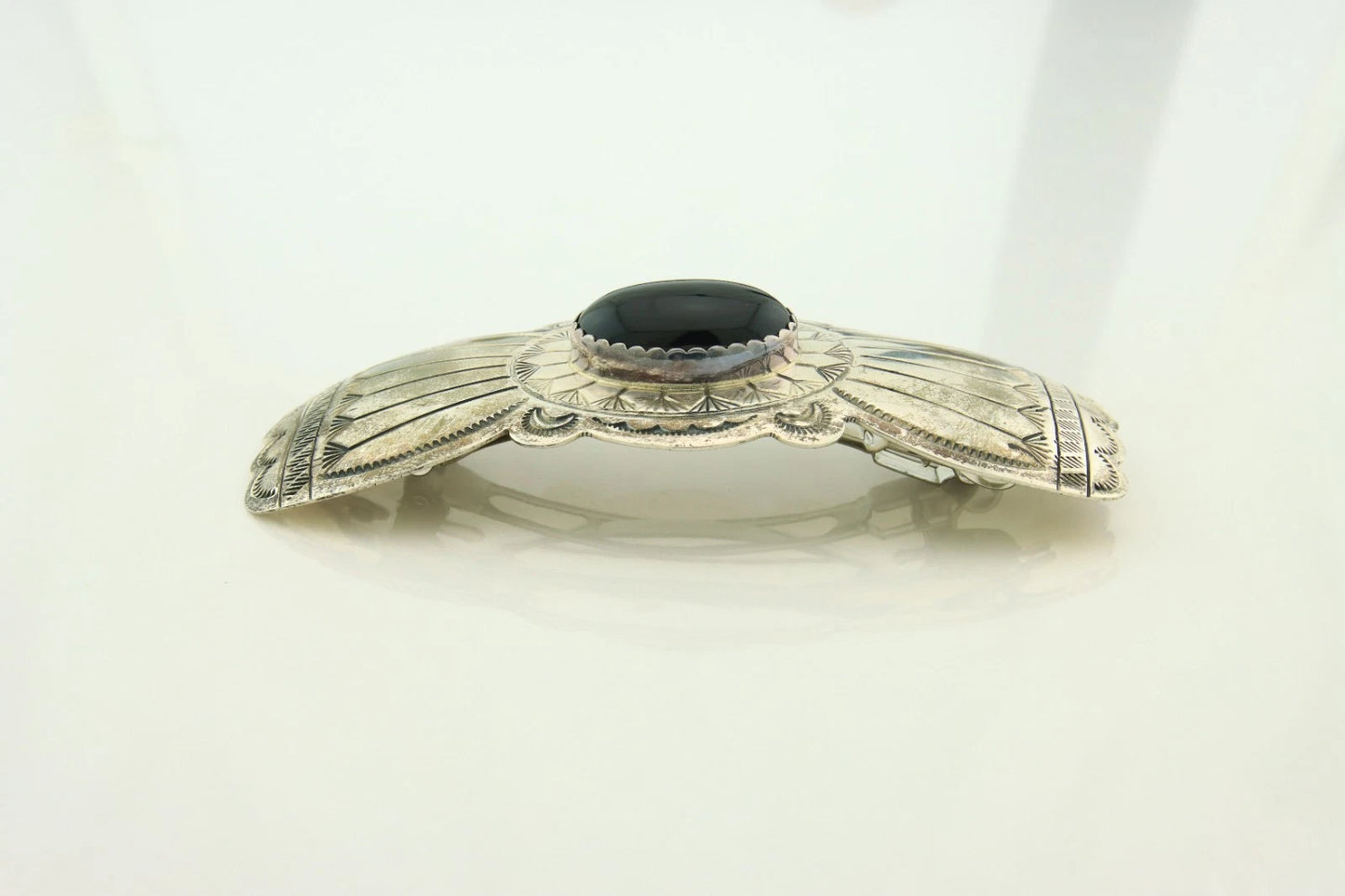 Navajo Barrette Sterling Silver Black Onyx Vintage Hand Stamped 3.9 in.