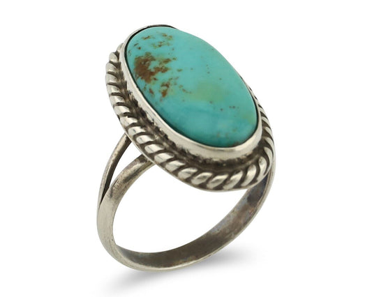 Navajo Ring 925 Silver Kingman Turquoise Artist Signed M Montoya C.80's