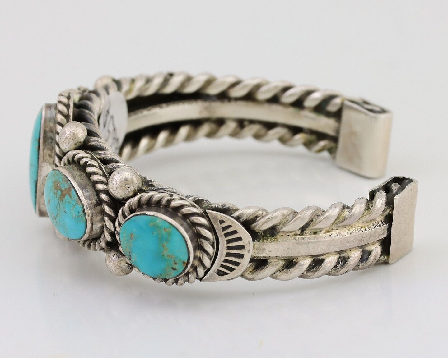 Navajo Cuff Bracelet 925 Silver Natural Turquoise Signed Jessie Claw C.80's