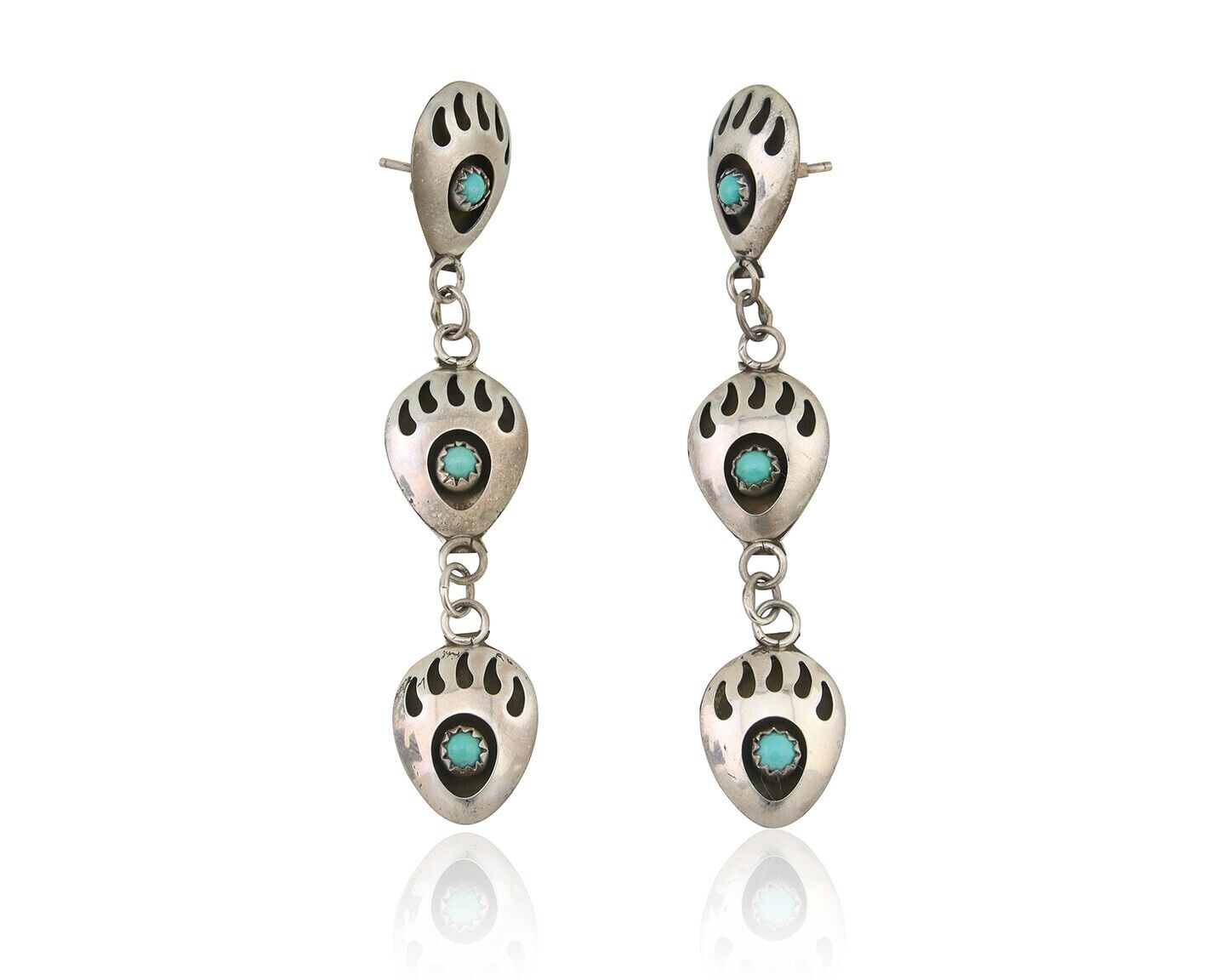 Navajo Paw Earrings 925 Silver Kingman Turquoise Native American Artist C.80's