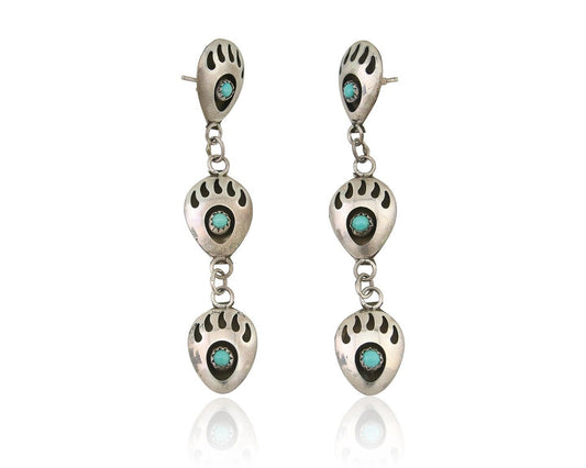Navajo Paw Earrings 925 Silver Kingman Turquoise Native American Artist C.80's