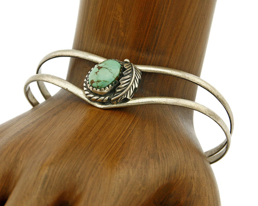 Navajo Handmade .925 Silver Natural Mined Bisbee Turquoise Cuff