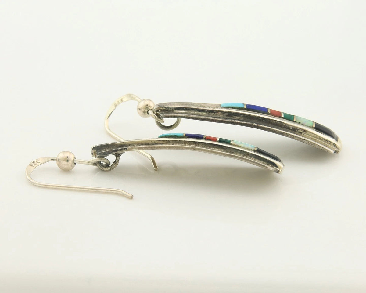 Navajo Earrings Sterling Silver Gemstones Vintage Signed EO