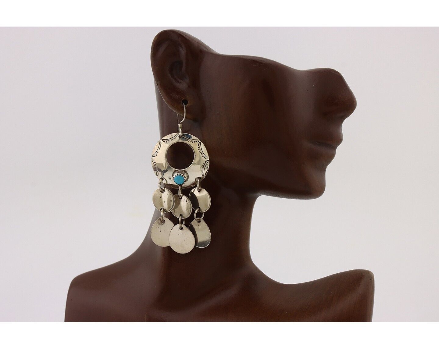 Navajo Dangle Handmade Earrings 925 Silver Blue Turquoise Native Artist C.80's