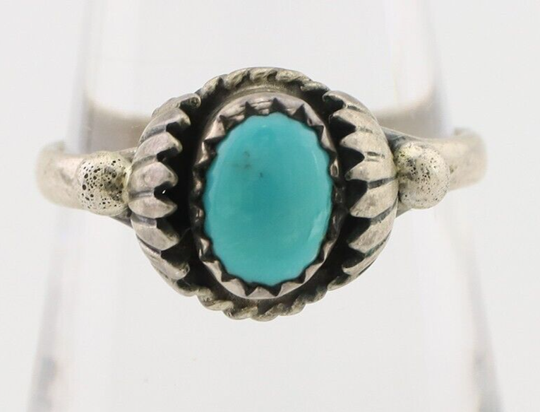 Navajo Ring 925 Silver Kingman Turquoise Native American Artist Made In 1985