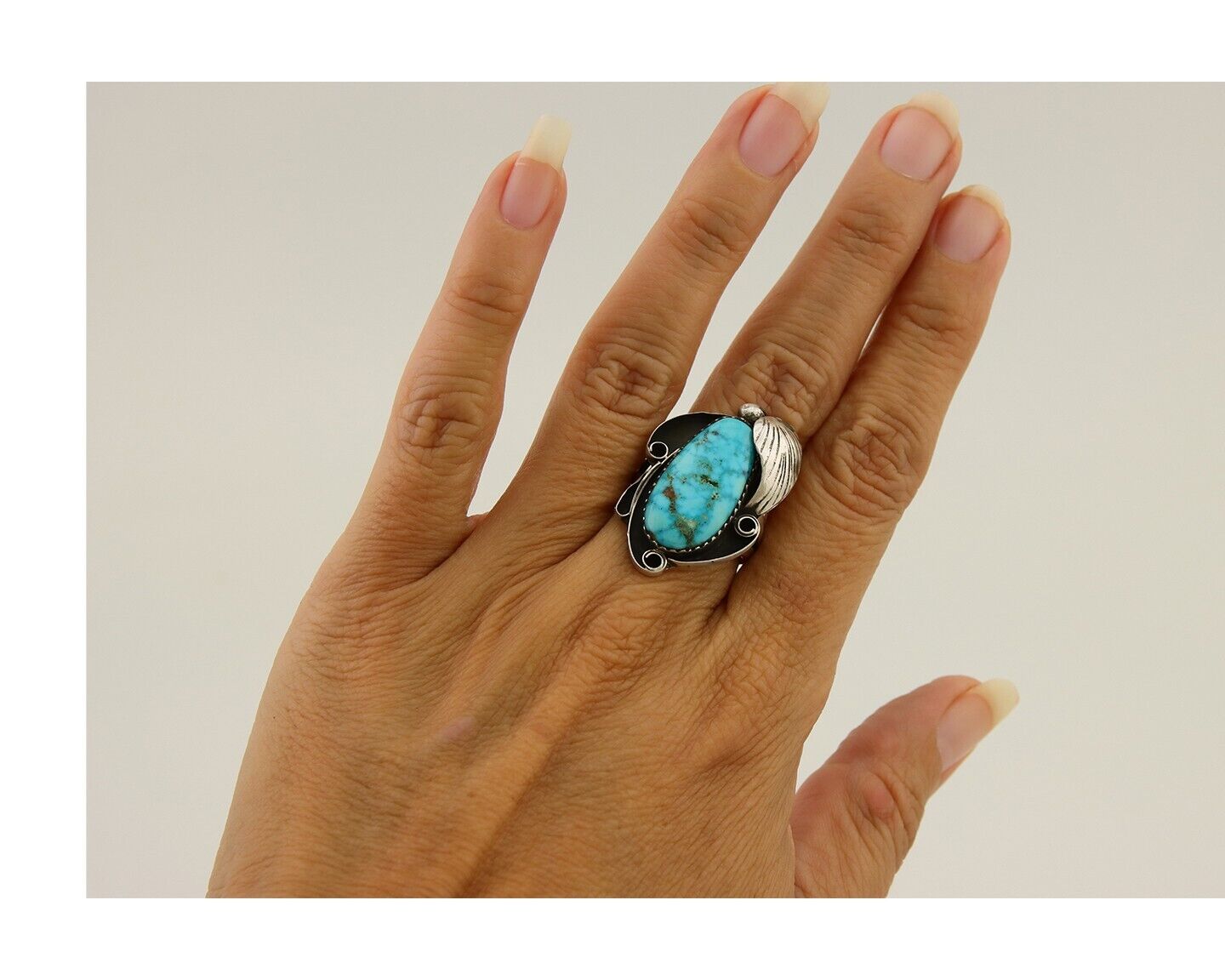 Navajo Ring 925 Sterling Silver Natural Turquoise Native American Artist C.80's