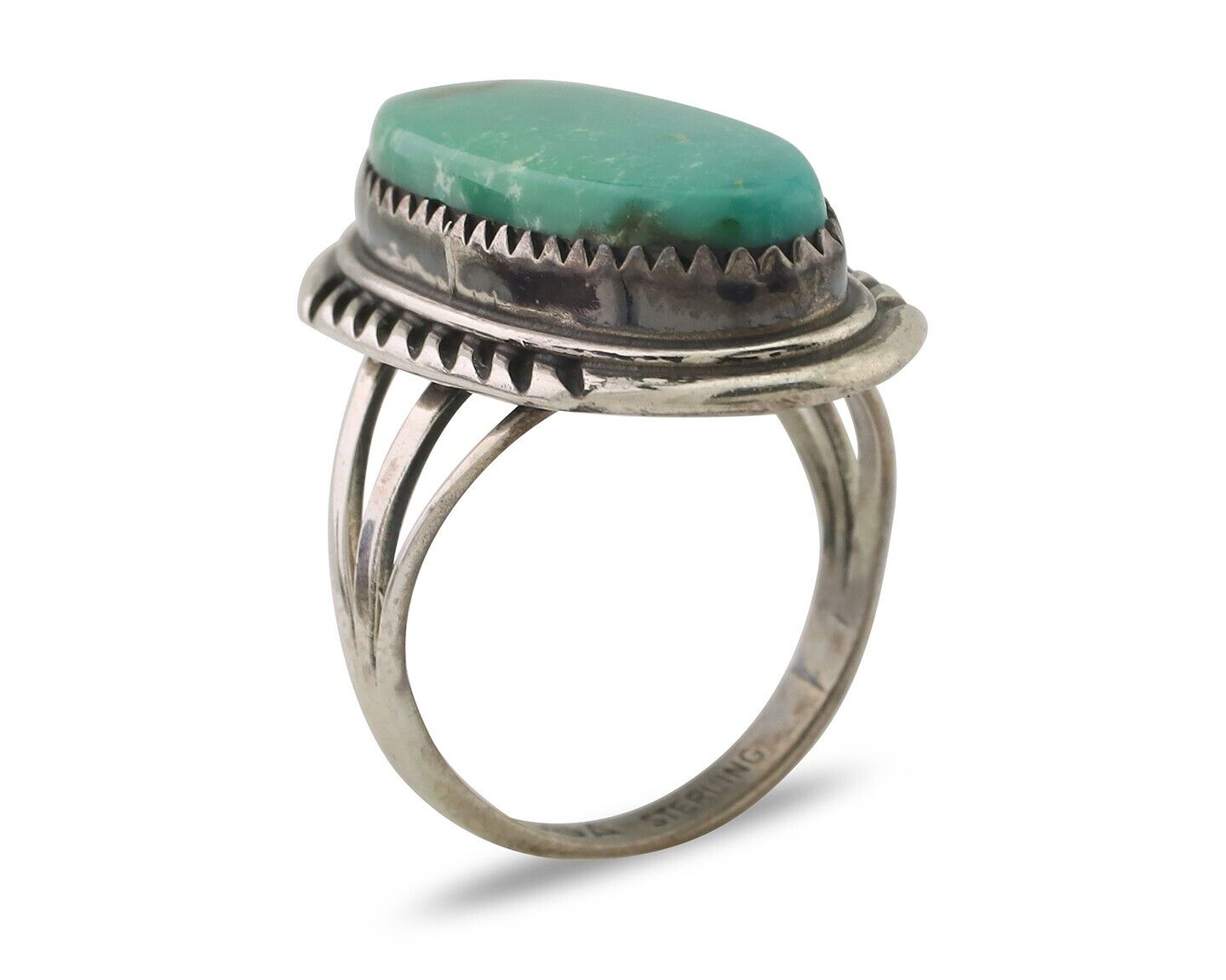 Navajo Ring 925 Silver Natural Blue Turquoise Artist Signed USA C.80's