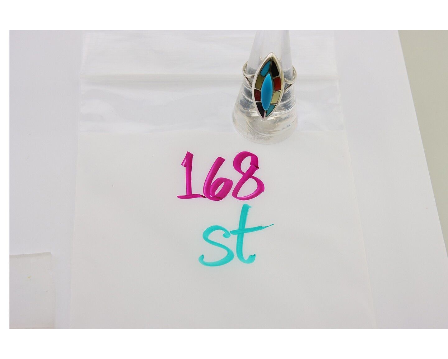 Navajo Ring 925 Silver Turquoise Shell Onyx Spiney Oyster Native Artist C80's