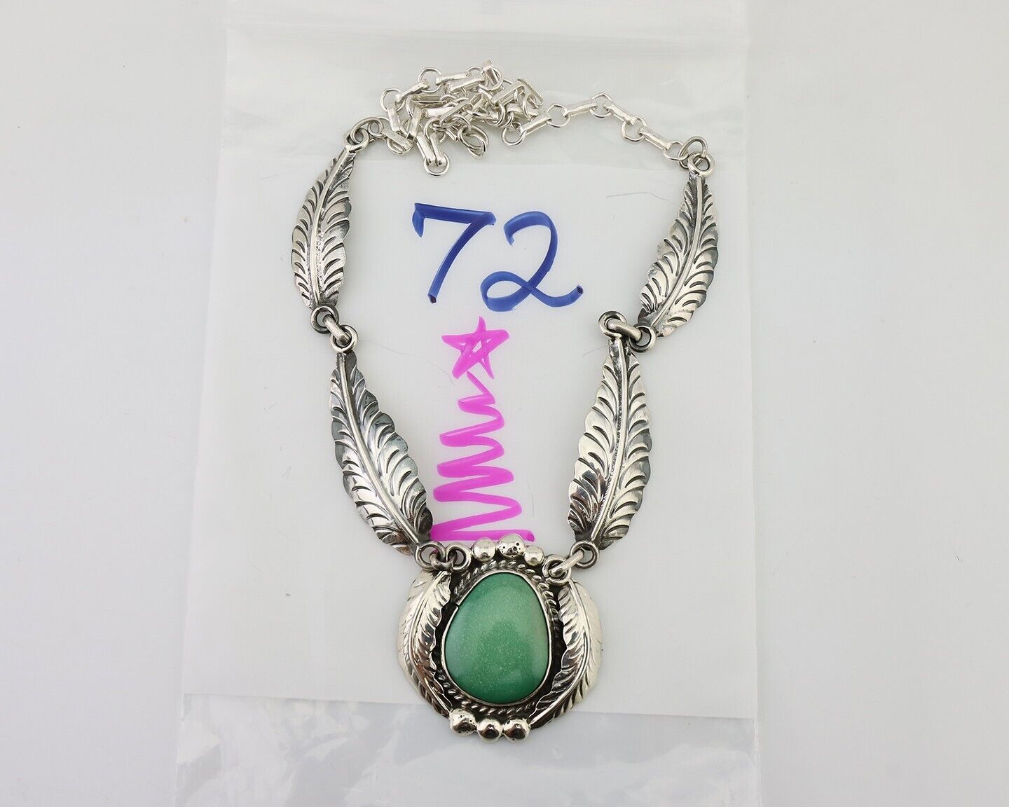 Navajo Necklace 925 Silver Green Turquoise Artist Signed C Montoya C.80's